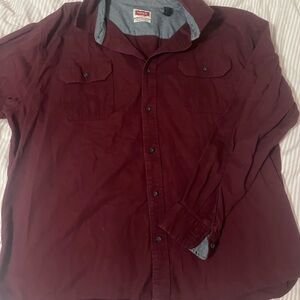 Wrangler XXL Burgundy Button-Up Shirt - Two Chest Pockets 98% Cotton